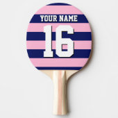 Cot Candy Pink Navy Blue Team Jersey Preppy Strip Tischtennis Schläger (Vorderseite)