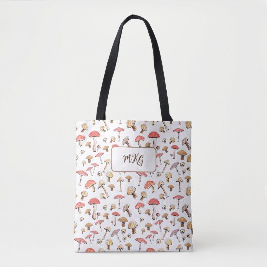 Cotages Mushroom Pattern Monogram Boho Tasche (Vorderseite)