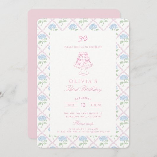 Cotattcore Hydrangea trellis Blumengeburtstag Einladung (Vorne/Hinten)