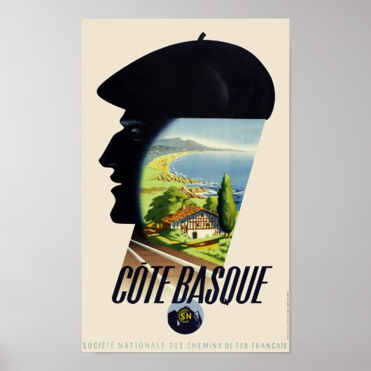Côte baskque France Vintage Travel Poster (Vorne)