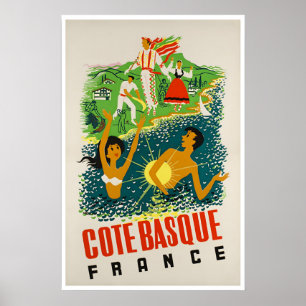 Côte Basque Frankreich Kunst Strand Poster Sport R