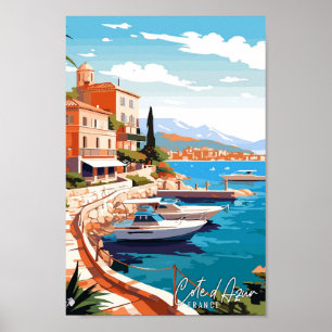 Cote d Azur France Art Vintage Illustration Poster