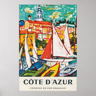 Côte d’Azur Vintage Reiseposter Druck, Französisch Poster