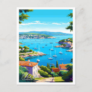 Cote d Azur Vintage Travel Illustration Postkarte