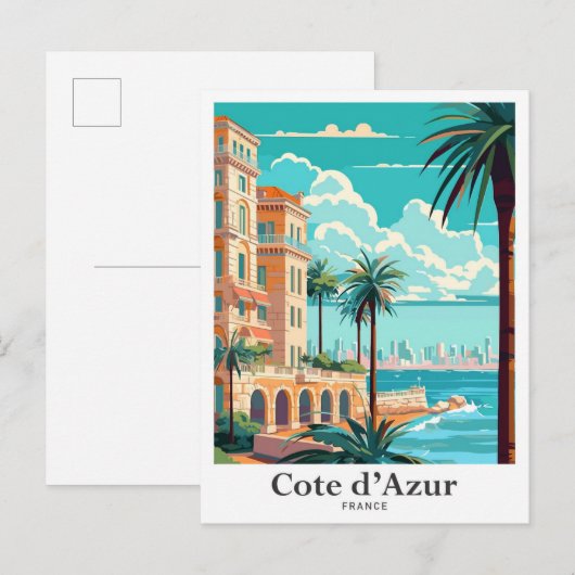 Cote d'Azur France Vintage Travel Illustration Postkarte (Vorne/Hinten)