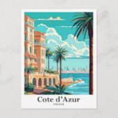 Cote d'Azur France Vintage Travel Illustration Postkarte (Vorderseite)