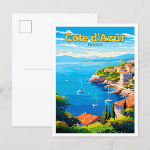 Côte d'Azur Frankreich Reise Kunst Vintage-Illustr Postkarte
