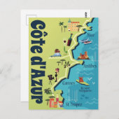 Cote d'Azur illustrierte Karte (Vorne/Hinten)