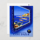 Cote d'Azur Vintage Poster restauriert Postkarte (Vorne/Hinten)