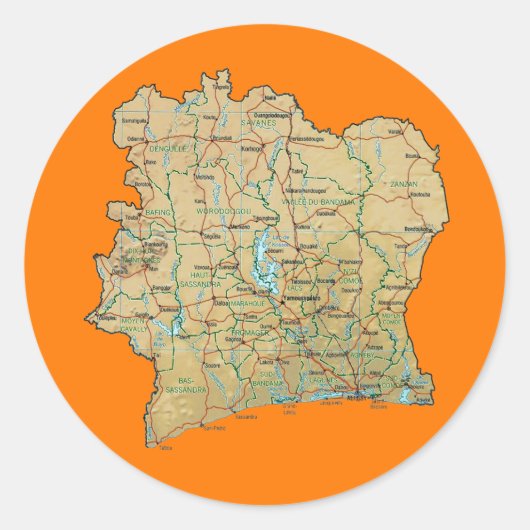 Côte d'Ivoire Kartenaufkleber Runder Aufkleber (Vorderseite)