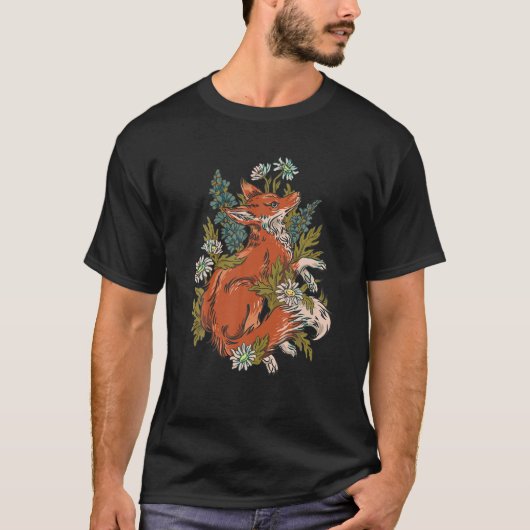 Cotgcore Ästhetische Fox- und Chamomile-Blume Ret. T-Shirt (Vorderseite)