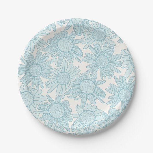 Cotgcore Light Blue Daisy Blume Pappteller (Vorderseite)