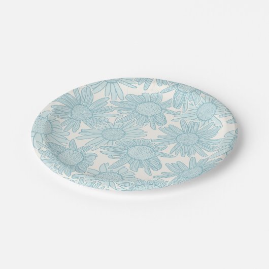 Cotgcore Light Blue Daisy Blume Pappteller (Schrägansicht)