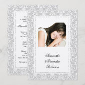 Cotillion Silver Shimmer Damask Foto Einladungen (Vorne/Hinten)