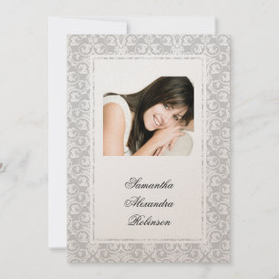 Cotillion Silver Shimmer Damask Foto Einladungen
