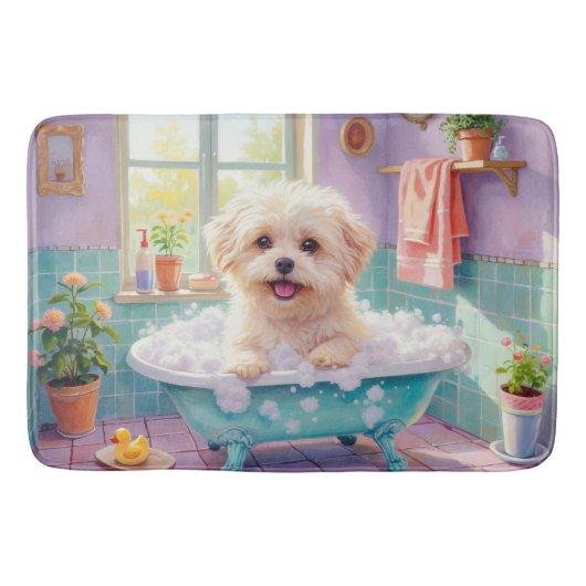 Coton de Tulear Badezeit Fluffige Badezimmerdekora Badematte (Vorderseite)