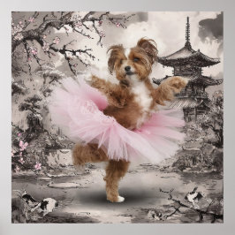 Coton de Tuléar Ballerina in chinesischer Tempelin Poster