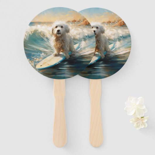 Coton De Tulear Beach Surfmalerei Fächer (Vorne und Hinten)