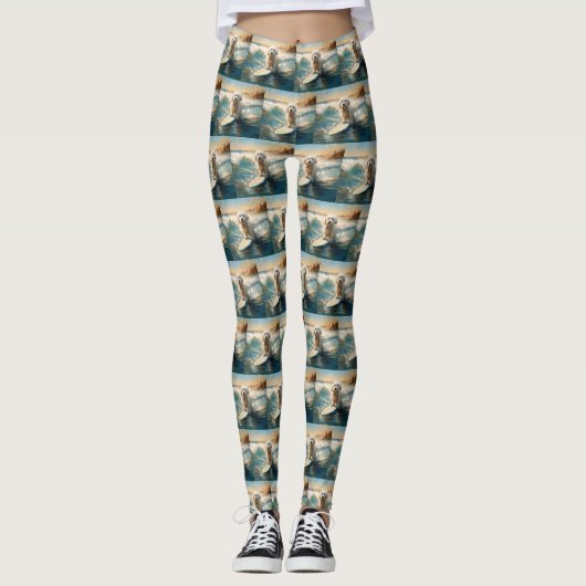 Coton De Tulear Beach Surfmalerei Leggings (Vorderseite)