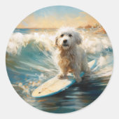 Coton De Tulear Beach Surfmalerei Runder Aufkleber (Vorderseite)