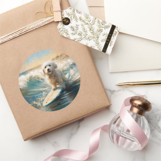 Coton De Tulear Beach Surfmalerei Runder Aufkleber (Schenken)