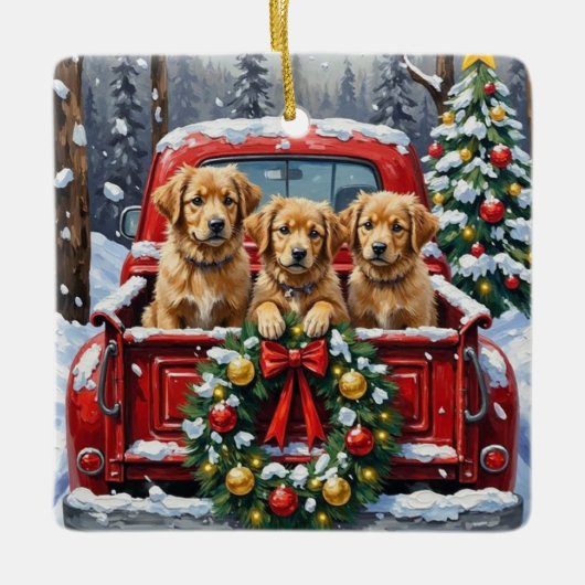 Coton de Tulear Christmas Red Truck Holiday Keramikornament (Vorderseite)