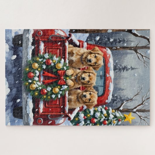 Coton de Tulear Christmas Red Truck Holiday Puzzle (Horizontal)