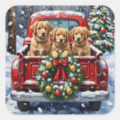 Coton de Tulear Christmas Red Truck Holiday Quadratischer Aufkleber (Vorderseite)