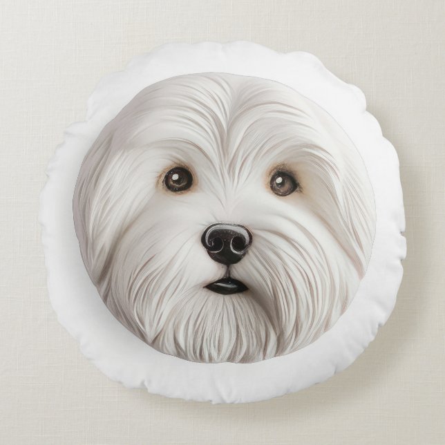 Coton De Tulear Dog 3D Inspiriert Rundes Kissen (Vorderseite)