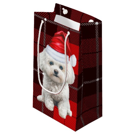 Coton de Tulear Dog Festive Red Kariert Christmas Kleine Geschenktüte (Vorderseite Schrägansicht)
