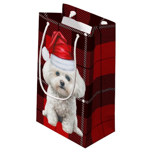 Coton de Tulear Dog Festive Red Kariert Christmas Kleine Geschenktüte (Rückseite Schrägansicht)