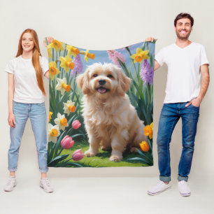 Coton De Tulear Dog Frühlingsblumen Malerei Fleecedecke