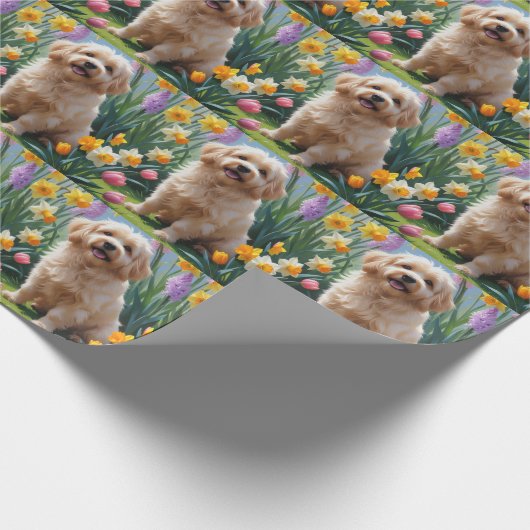 Coton De Tulear Dog Frühlingsblumen Malerei Geschenkpapier (Ecke)