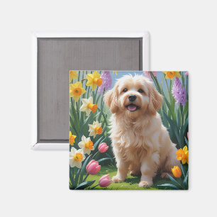 Coton De Tulear Dog Frühlingsblumen Malerei Magnet