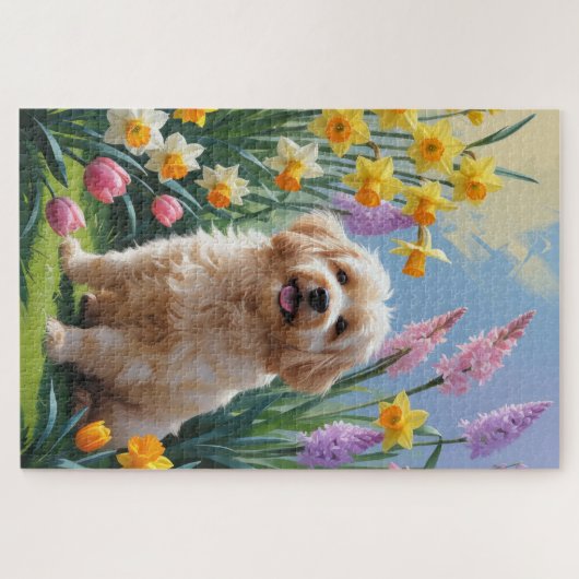 Coton De Tulear Dog Frühlingsblumen Malerei Puzzle (Horizontal)
