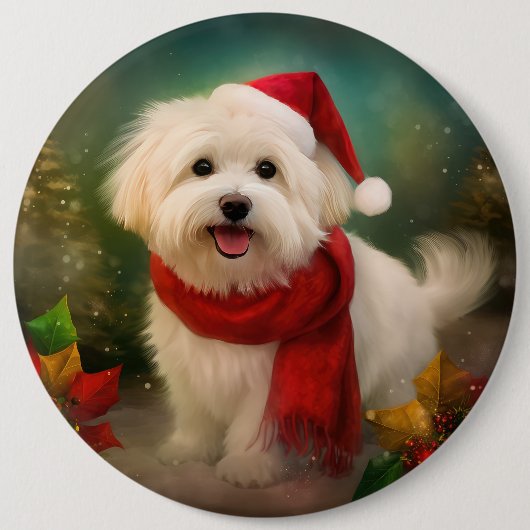 Coton De Tulear Dog in Schnee Weihnachten Button (Vorderseite)