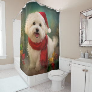 Coton De Tulear Dog in Schnee Weihnachten Duschvorhang