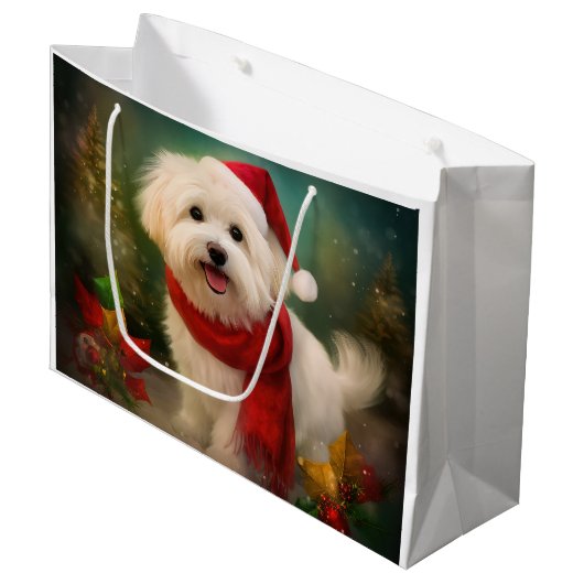 Coton De Tulear Dog in Schnee Weihnachten Große Geschenktüte (Vorderseite Schrägansicht)