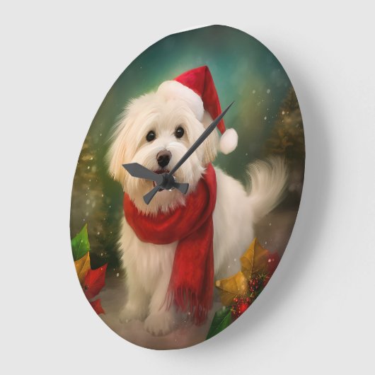 Coton De Tulear Dog in Schnee Weihnachten Große Wanduhr (Winkel)