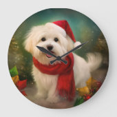 Coton De Tulear Dog in Schnee Weihnachten Große Wanduhr (Vorderseite)