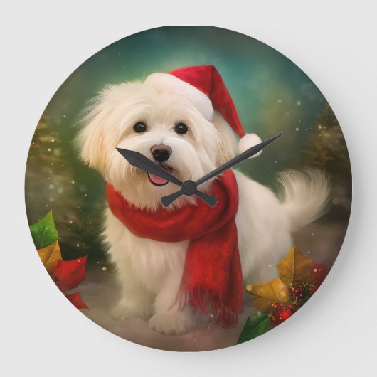 Coton De Tulear Dog in Schnee Weihnachten Große Wanduhr (Vorderseite)