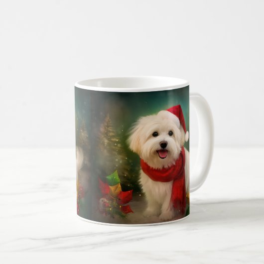 Coton De Tulear Dog in Schnee Weihnachten Kaffeetasse (VorderseiteRechts)