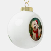 Coton De Tulear Dog in Schnee Weihnachten Keramik Kugel-Ornament (Links)