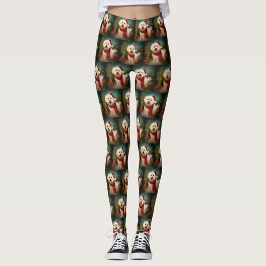 Coton De Tulear Dog in Schnee Weihnachten Leggings (Vorderseite)