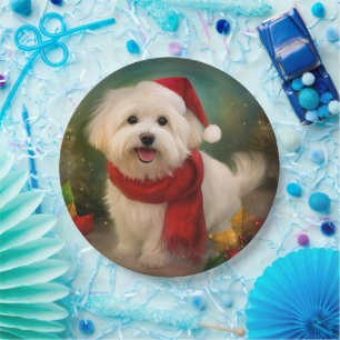 Coton De Tulear Dog in Schnee Weihnachten Pappteller