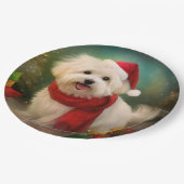 Coton De Tulear Dog in Schnee Weihnachten Pappteller (Schrägansicht)