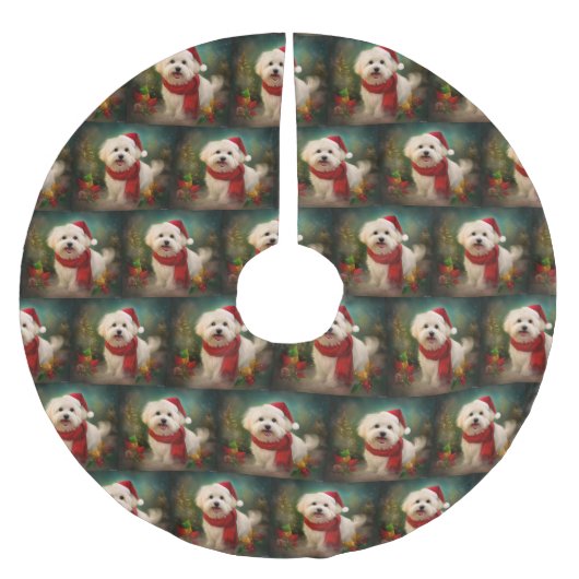 Coton De Tulear Dog in Schnee Weihnachten Polyester Weihnachtsbaumdecke (Vorderseite)