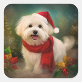 Coton De Tulear Dog in Schnee Weihnachten Quadratischer Aufkleber (Vorderseite)