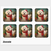 Coton De Tulear Dog in Schnee Weihnachten Quadratischer Aufkleber (Blatt)