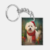 Coton De Tulear Dog in Schnee Weihnachten Schlüsselanhänger (Vorderseite links)